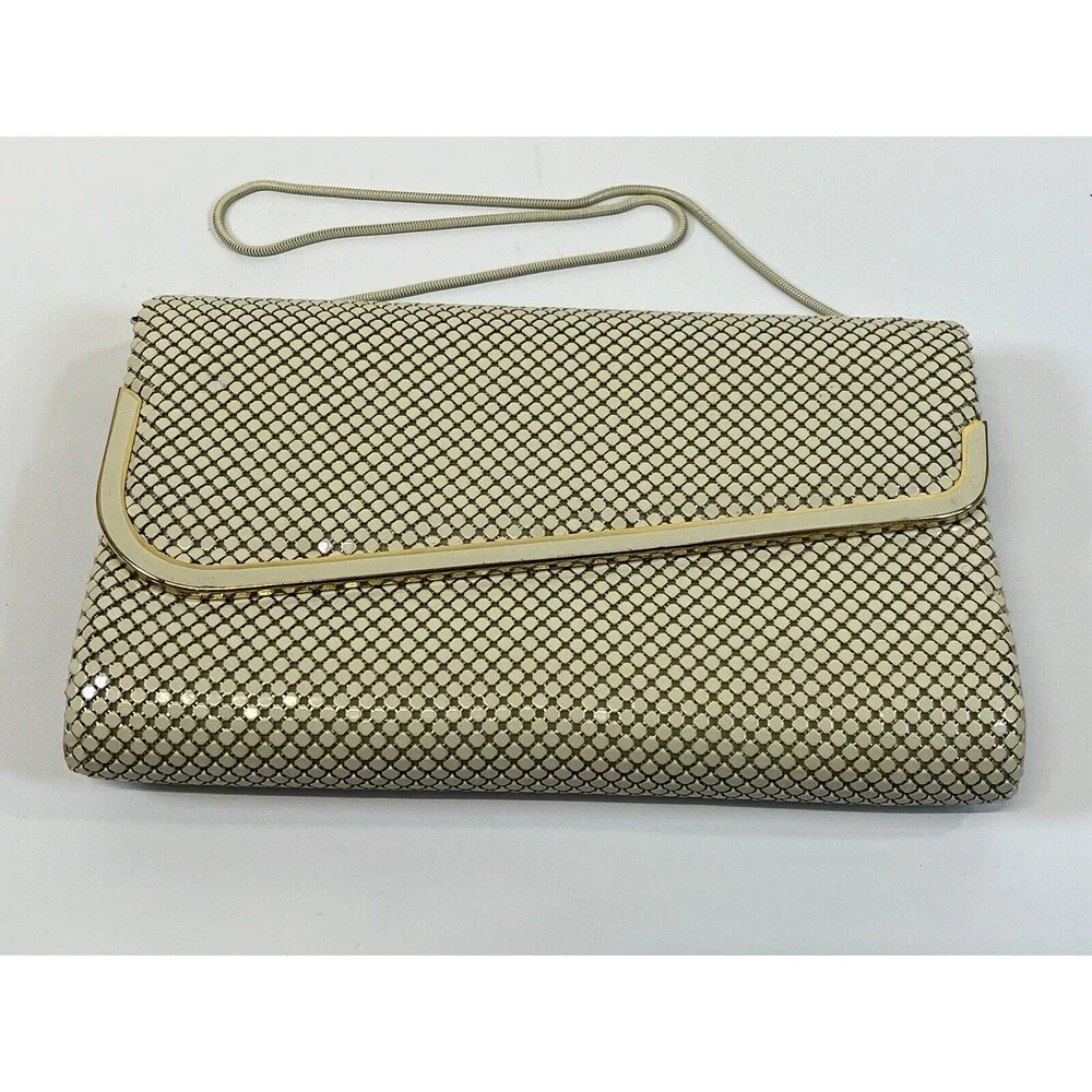Vintage Art Deco Ivory/White GloMesh Clutch Purse Bag With Chain‎ Shoulder Strap
